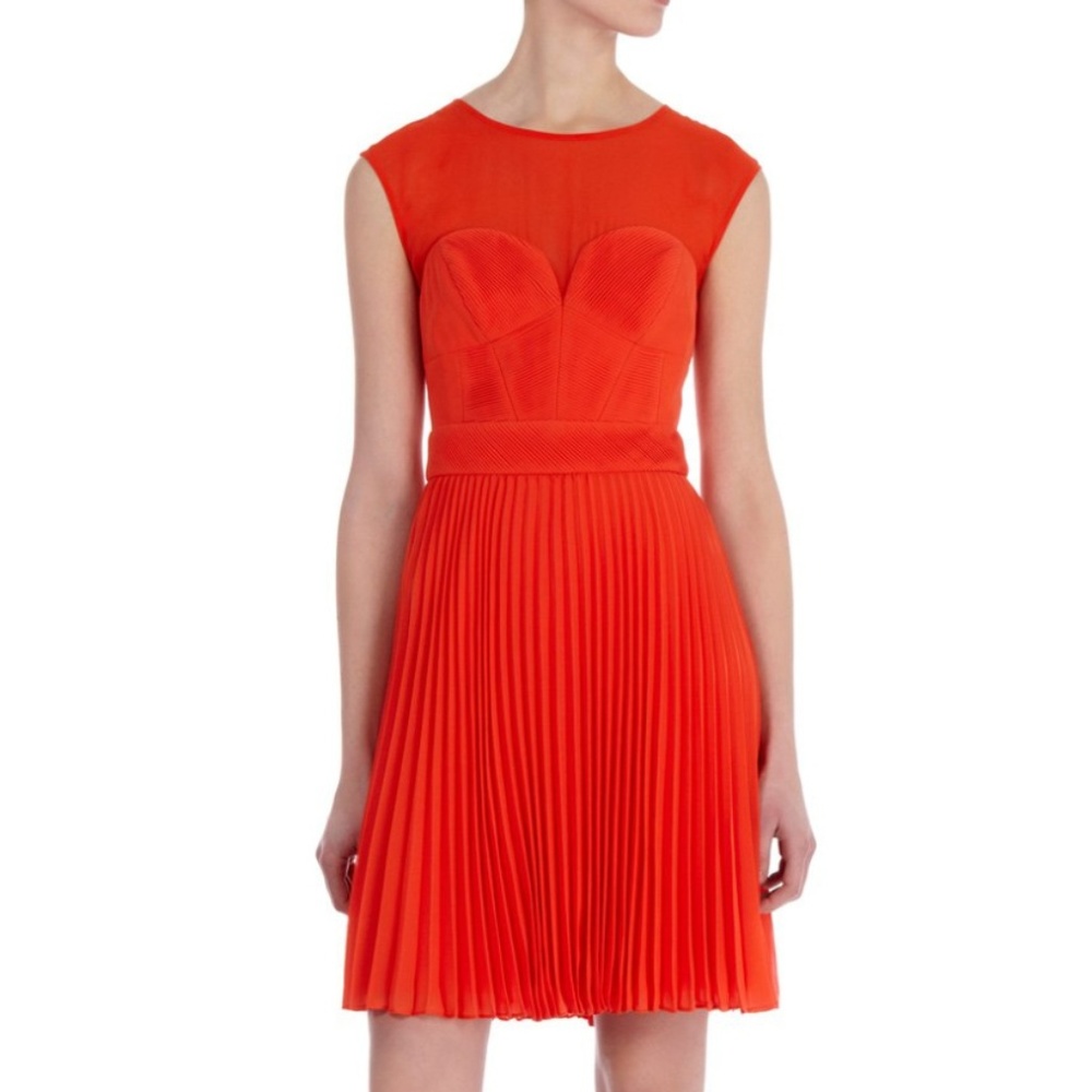 Karen Millen Orange Pintuck Pleated Dress